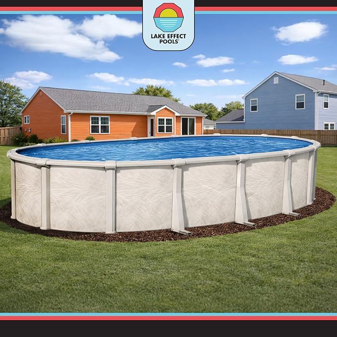 Lake Effect Pools 'Fallston' 18 ft x 33 ft Oval Above Ground Swimming Pool | 52 Inch Steel Side Walls | Kit Includes: 25 Gauge Overlap Liner & Widemouth Skimmer