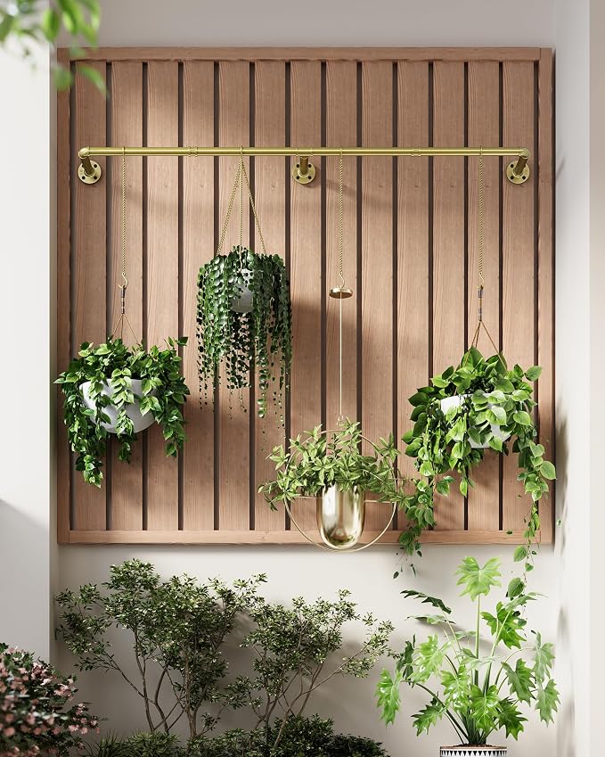 SOFITORG 65.7" Metal Plant Hanging Rod with 6 Chains, Pots Not Included | Wall Plant Hanging Bar, Durable Hanging planter holder for Window Ceiling, Easy Assembly, All Hardware Included, Gold