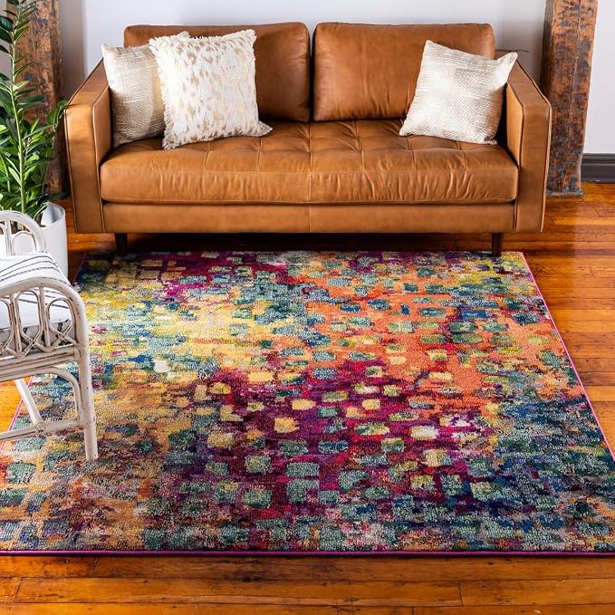Unique Loom Jardin Collection Colorful, Vibrant, Abstract, Modern Area Rug (12' 2 x 12' 2 Square, Multi/ Blue)