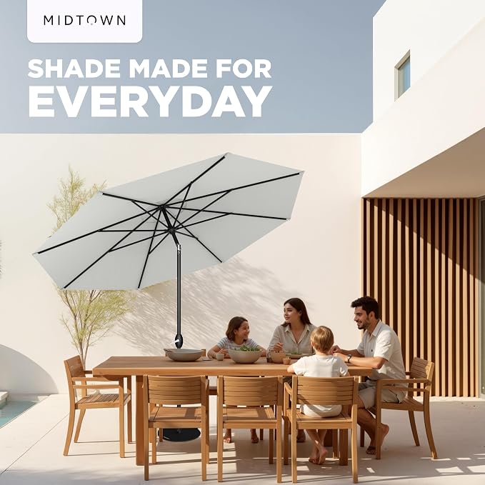 Midtown Umbrellas - 10-Year-No-Fade 10 Ft Patio Umbrella with Terylast Fabric, Auto-Tilt Aluminum Frame and 8 Reinforced Ribs for Deck, Pool, Garden & Beach - Off White Canopy, Black Pole