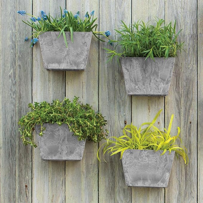 Root & Vessel Self Watering Wall Planters for Indoor or Outdoor Plants, Unique Marbled Wall Pot, Made of Eco-Friendly Blend of Stone and Plastic, Gray, 5.5"