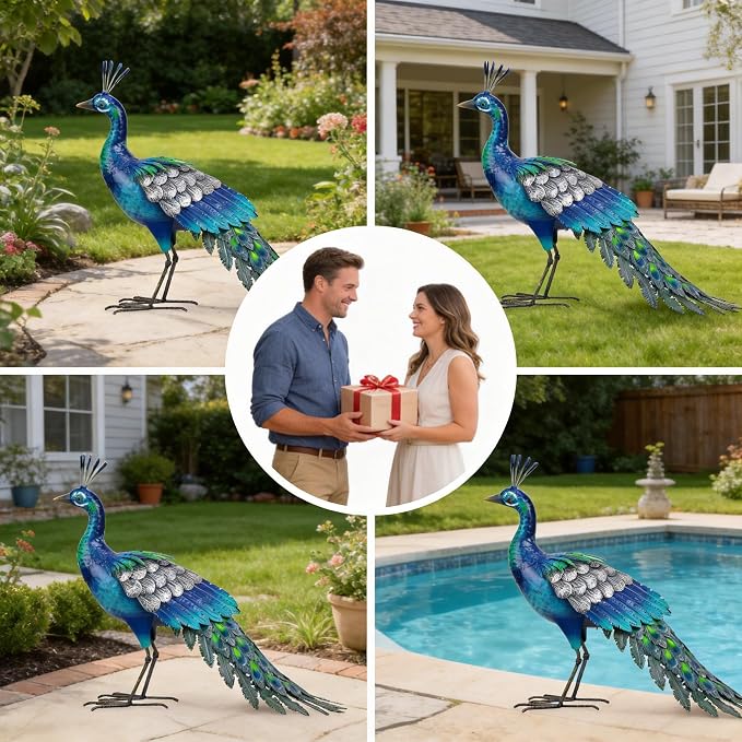 Metal Peacock Statue Garden Decor Yard Art Sculpture Outdoor Decoration | for Lawn,Patio,Backyard