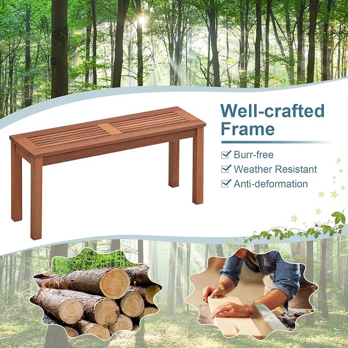 Wooden Outdoor Bench, 2-Seater Backless Garden Bench, Solid Weatherproof Wood Frame for Outdoors, 39.5” Long Slatted Patio Bench for Entryway, Porch, Backyard, Lawn, Natural