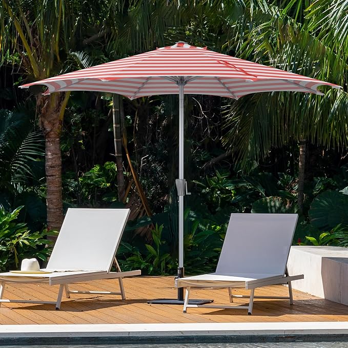 Tempera Patio Umbrellas Arc Edge Outdoor Table Market Umbrellas with Crank & Pust Button Tilt|Auto-Tilt, 8 Steel Ribs, High Color-Fastness Canopy