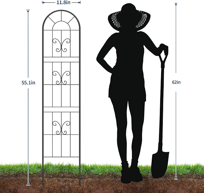Garvee 55"x11" Metal Garden Trellis Panel (2-Pack), Black Rustproof Narrow Plant Support for Climbing Roses, Vines, Vegetables, Indoor & Outdoor Decorative Fence