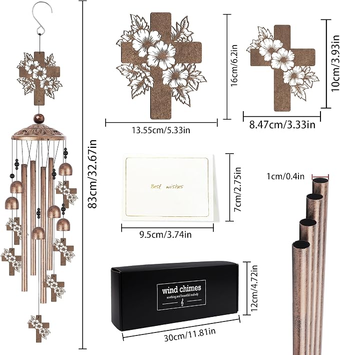 Cross Wind Chimes for Outside, Christian Cross Windchimes, Religious Gifts for Women Men Garden Patio Decor
