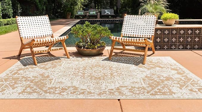 Unique Loom Outdoor Collection Area Rug - Dubai (4' 1" x 6' 1" Rectangle, Beige/ Brown)