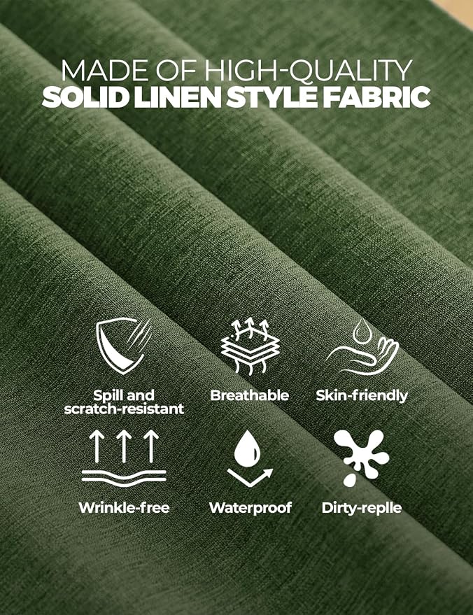 Decorelia Faux Linen Farmhouse Table Cloth 60"x84" for 4-6 ft Rectangle Table, Dark Green Waterproof Outdoor Washable Tablecloth for Rectangular Dining Room Kitchen Outdoor Party Restaurant Decor