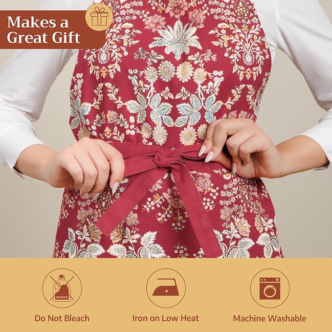 Maison d' Hermine Aprons for women with Pocket 100% Cotton (27.50"x31.50") | Adjustable Neck Strap & long ties Apron Men Chef Wedding Cooking Gardening Server Maid