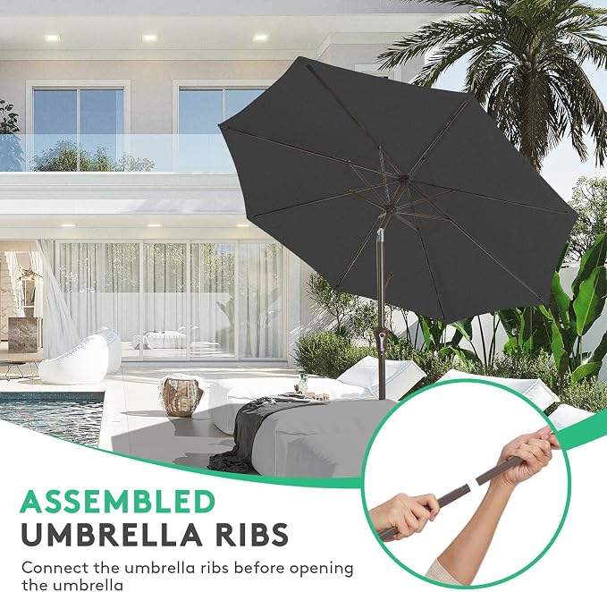 JEAREY 10FT Outdoor Patio Umbrella Outdoor Table Umbrella with Push Button Tilt and Crank, Market Umbrella 8 Sturdy Ribs UV Protection Waterproof for Pool, Garden (Black)