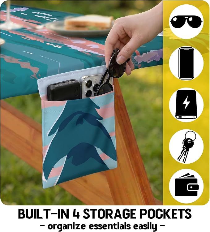 Picnic Table Cover with Bench Covers Elastic Table Cloth Cool Unique Fun Ideas Birthday Christmas Xmas Valentine's Day Camping Gifts for Camper RV Owner Camping Lovers Couple Women Men Mother Father