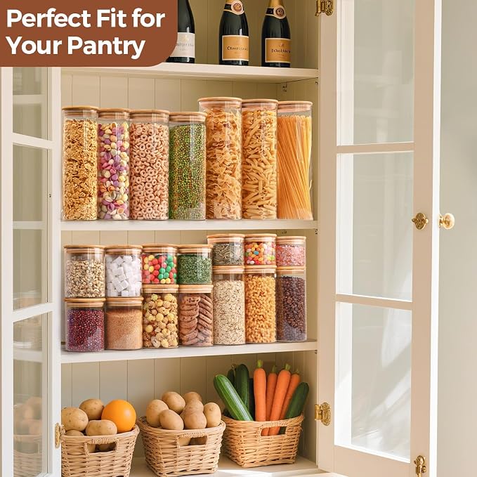 ComSaf Glass Storage Jars 6 Pack, Pasta Containers, Pantry Organization | Tall Glass Jar, Pasta Containers Storage Set of 6 (2Qt/1.1Qt/1Qt*2/0.5Qt*2), Glass Pantry Storage, Spaghetti Jar, BPA Free