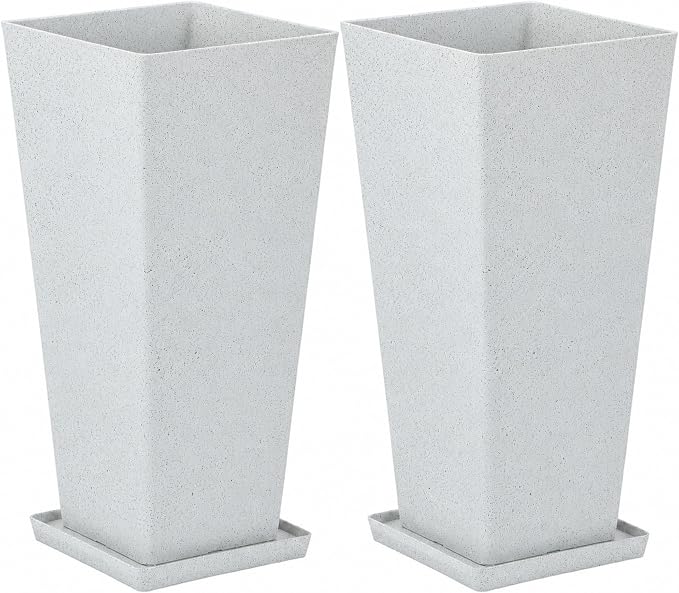 Autodaya 28" Tall Planters for Outdoor Plants, Extra-Large White Flower Pots for Blaconl, Porch, Living Room Corner, Garden, Patio, Deck Decor