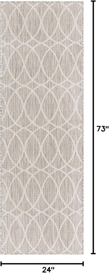 Unique Loom Outdoor Trellis Collection Area Rug - Gitter (2' x 6' 1" Runner, Light Gray/ Ivory)