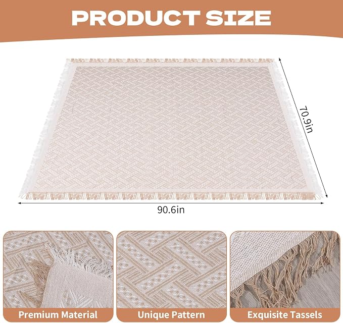 Foxtell 5.9x7.5ft Extra Large Outdoor Boho Picnic Blanket with White Table Runner & 6 Pillow Covers, Machine Washable Picnic Blankets Outdoor Blanket for Summer Picnic Camp Beach Wedding