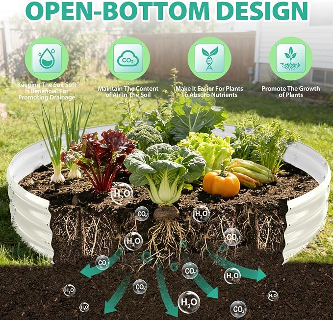 YSEJOMP 6FT Diameter Galvanized Garden Raised Bed/Plant Box/Fire Pit Ring-0.8mm Thick,12 Inch Tall,Crimped Edge and Corner,No Sharpe,Perfect for Plantings (Cream White, 72 Dia X 12 inches)