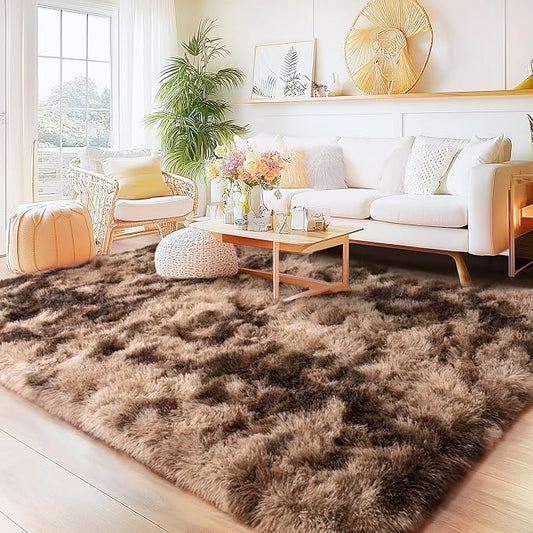 Rugs for Living Room 6x9, Ultra Fluffy Fuzzy Shag Area Rug for Bedroom, Modern Plush Soft High Pile Upgrade Non-Slip Carpet for Kids Girls and Boys, Dorms, Home Decor, Tie-Dyed Brown
