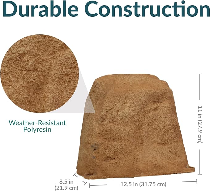 Sunnydaze 11” H Small Faux Landscape Rock Cover - Lightweight Polyresin Fake Rock Well Pump Cover for Outside – Realistic Natural Texture – Sand - Set of 2