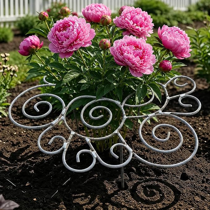 Peony Cages and Supports Support Rings Metal Garden Plant Support Cage Decorative Grow Through Flower Hoops for Peonies Dahlias Roses Hydrangeas Outdoor Plants (Silver,S - 2pcs)