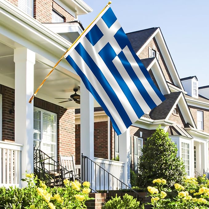 AhfuLife Greece Flag 3x5 Ft 2 Pcs, Large Greek National Flags for Outside - Double Side with Brass Eyelets for Greece Party Decorations, Soccer Party Bar Garden Decoration Indoor Outdoor
