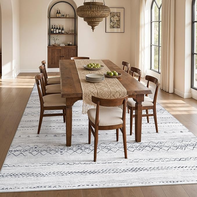cotiled Boho 10x14 Area Rug for Living Room: Large Moroccan Washable Rug | Solve Modern Neutral Trendy Home Decor - Stain Resistan Carpet for Bedroom Farmhouse Grey