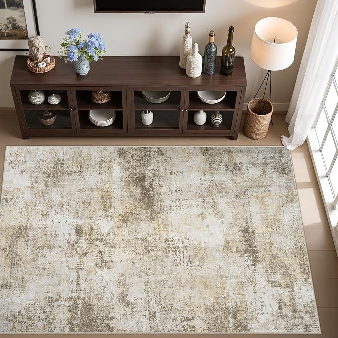 Tosuoka 5x7 Area Rugs for Living Room Abstract Washable Beige Grey Rug | With Anti-Slip Backing，Non-Shedding，Stain-Resistant，Soft Modern Large Carpet for Bedroom Dining Room Farmhouse Nursery