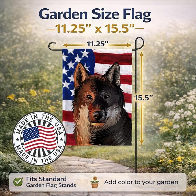 Caroline's Treasures CK6706GF Shikoku Dog American Flag Garden Flag Mailbox Flag Decorative Yard Flag Banner Outside Patio Artwork Yard Flower Beds, Garden Size, Multicolor