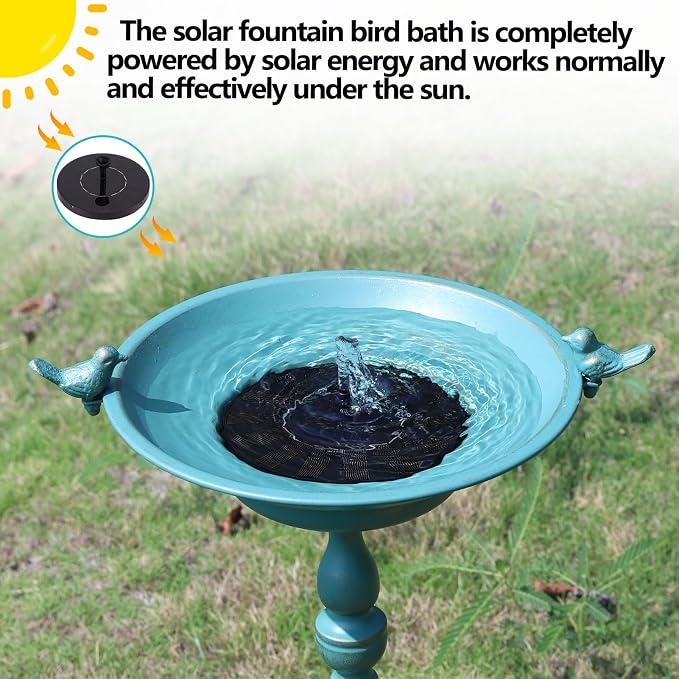 26.6" H Solar Bird Bath, Cast Iron Bird Bath and Solar Fountain, Outdoor Metal Bird Bath Bowl for Outdoors,Patio Yard Lawn Decor