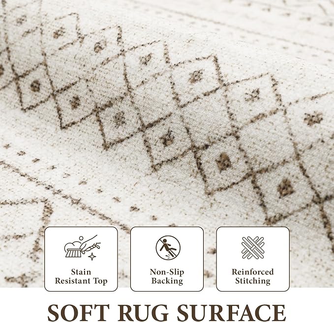 Runner Rug 2x5 Boho Geometric Area Rugs: Small Washable Kitchen Entryway Rug, Soft Non Slip Moroccan Long Hallway Rugs for Bedroom Bathroom Laundry Entryway Staircase Foyer(Brown,2X5)