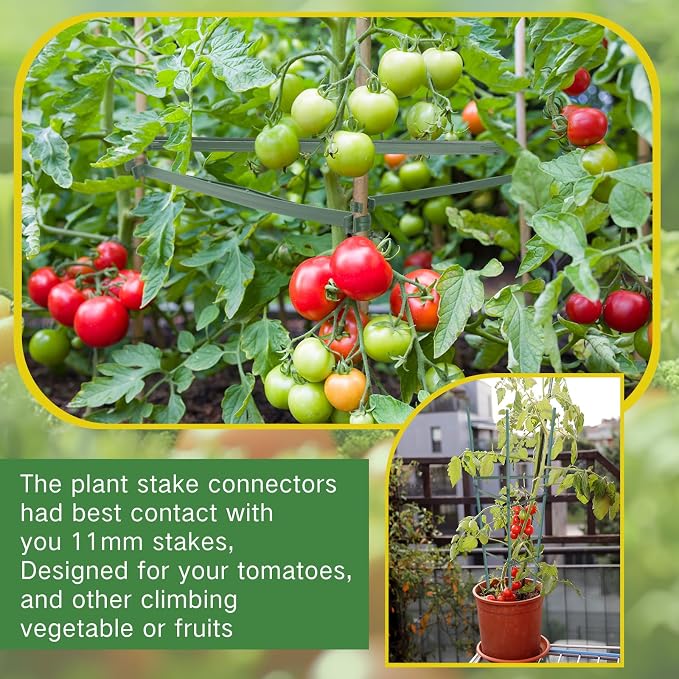 Geelin 100pcs Stake Arms for Tomato Cage Expandable Trellis Connectors for Tomato Cage Attach Plant Stakes Climbing Plants Garden Plants Vegetables (18 in×0.43in)