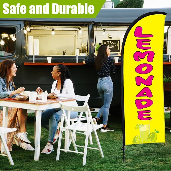 Buryeah Lemonade Feather Flag for Business Advertising 7x5.4ft Feather Flag Sign with Flagpole Ground Stake Portable Bag Lemonade Themed Banner with Rope for Outside Garden Business Party(Yellow)