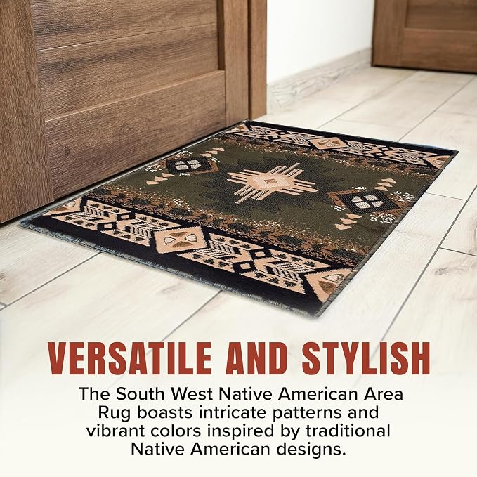 YHSF Southwest Native American Area Rug – Thick, Soft, Durable & Easy to Maintenance Tribal Design Boho Rug– Ideal for Bedroom, Living Room & Hallway - Sage Green, 2 Feet x 7 Feet