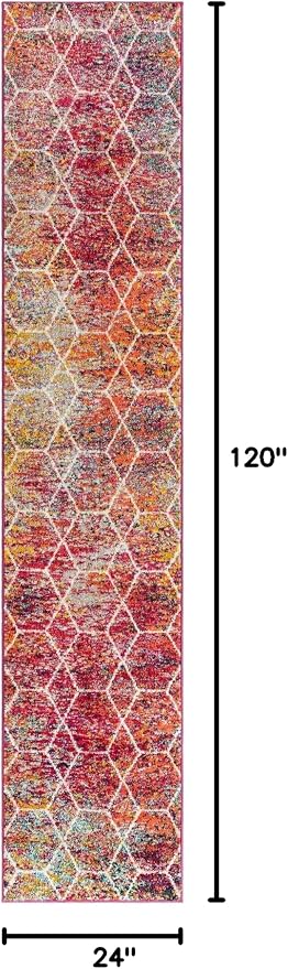 Unique Loom Trellis Frieze Collection Area Rug - Geometric (2' x 10' Runner, Multi/ Black)