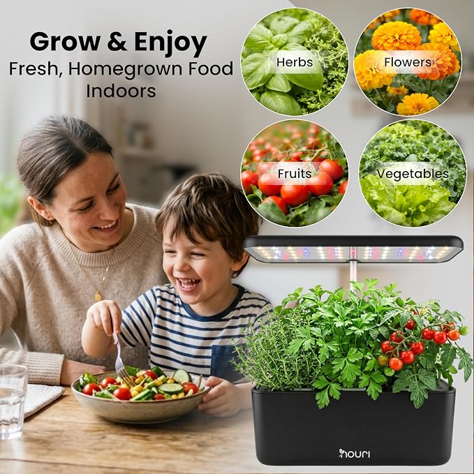 Nouri Hydroponics Growing System, 7 pod Smart Indoor Herb Garden Kit with LED Grow Lights, Hydroponic Herb Garden Indoor for Plant Lovers, Gardeners, Kitchen, Lettuce Seeds Included