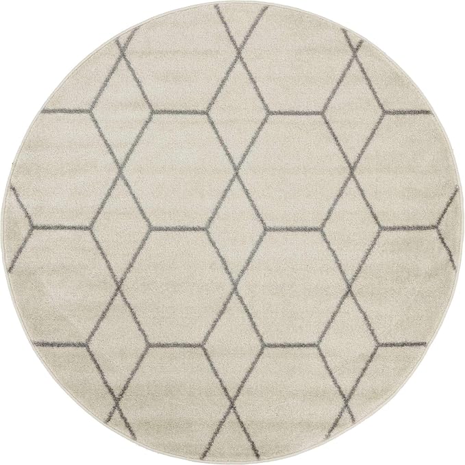 Unique Loom Trellis Frieze Collection Area Rug - Geometric (4' 1" Round, Ivory/ Gray)