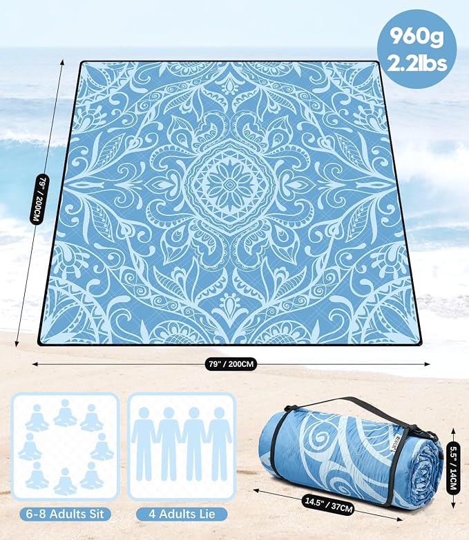 DEWUR Picnic Blankets 79"x79" Extra Large Outdoor Blanket Beach Blanket Waterproof SandProof Picnic Mat Washable Foldable Portable for Grass Lawn Beach Camping