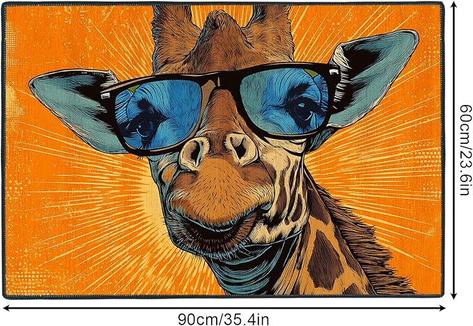 Cool Giraffe with Sunglasses 2x3 Entry Rug,Washable Small Rugs for Entryway Kitchen Bathroom Door Mat Indoor Entrance,Non Slip Rubber Backing, Stain & Fade Resistant,Fun Pop Art Decor