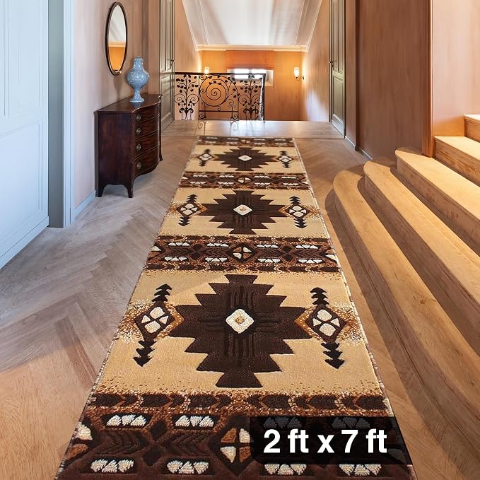 YHSF Southwest Native American Area Rug – Thick, Soft, Durable & Easy to Maintenance Tribal Design Boho Rug– Ideal for Bedroom, Living Room & Hallway - Berber, 2 Feet x 7 Feet