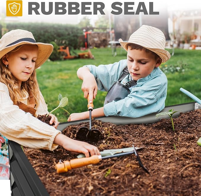 DWVO 2pcs 8 x 4 x 1 FT Raised Garden Bed Kit, Outdoor Galvanized Flower Bed with Safety Rubber and Gloves, Large Metal Planter Box for Vegetables, Flowers, Herbs, Fruits, Black