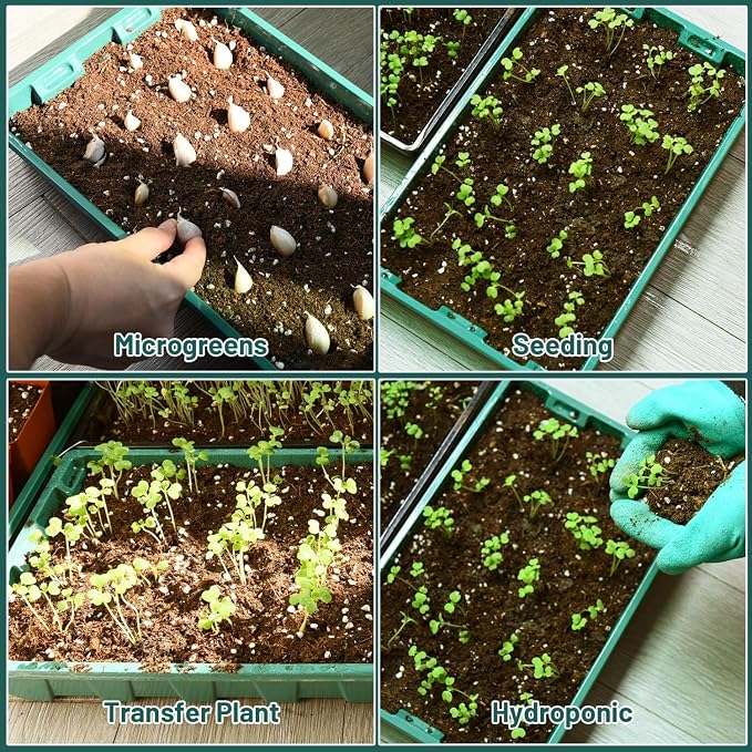 YoleShy 5 Packs Seed Starter Tray with Dome Reusable Plastic Plant Growing Trays with Humidity Domes Lids Thickened Sturdy for Seed Starting Germination Growing Seedling Propagation,14.5"x9"