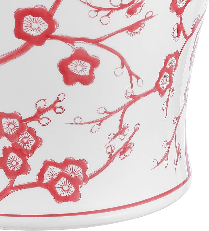 JONATHAN Y Cherry Blossom 18" Ceramic Chinoiserie Garden Stool, Traditional Floral Accent Side Table and Plant Stand for Indoor/Outdoor Garden, Patio, Living Room, Red/White TBL1016B
