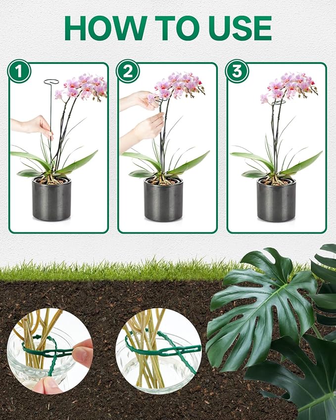 Breeze Touch 6 Pack Plant Stakes, 23.6 Inch Plant Support Stakes with 15 Twist Ties, Plant Sticks Support, Flower Stakes for Plants Peony, Tomato Seedling, Marigold, Amaryllis, Sapling, Coreopsis