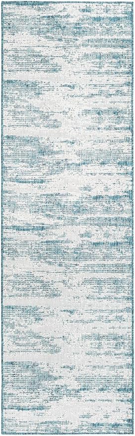 Unique Loom Outdoor Modern Collection Area Rug - Cartago (2' 11" x 10' Runner, Teal/ Ivory)