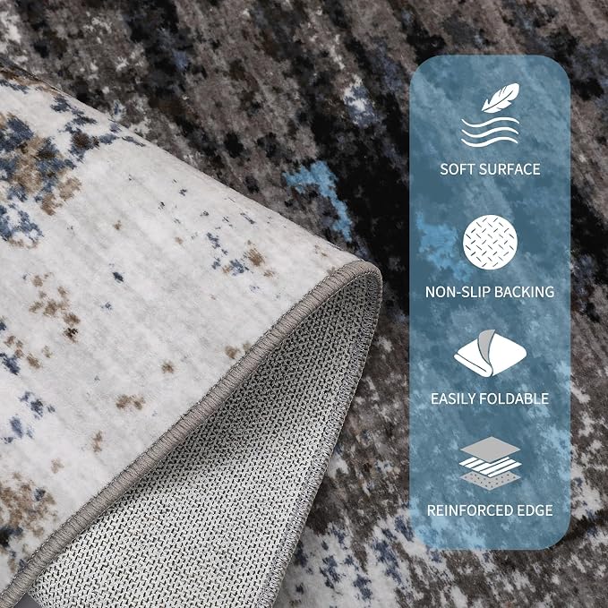 GarveeHome Large Area Rugs 10x13 Abstract Neutral Living Room Carpet, Non-Shedding Contemporary Floor Mat, Foldable Thin Rug, Machine Washable Indoor Carpet for Bedroom, Grey Brown