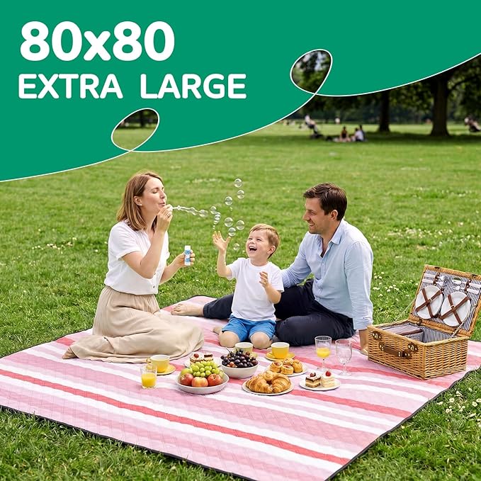 RYCHIC Waterproof Beach Blanket Picnic Outdoor Camping Mat Rug Teen Teenage Tween Sweet Girl Birthday Kid Young Women Daughter Goddaughter College Students 8 9 10 12 13 14 16 17 19 Year Old Pink