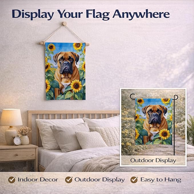 Caroline's Treasures DAC6042GF Bullmastiff in Sunflowers Garden Flag Mailbox Flag Decorative Yard Flag Banner Outside Patio Artwork Yard Flower Beds, Garden Size, Multicolor