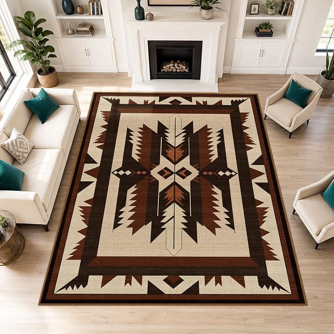 6x9 Western Aztec Area Rug for Living Room Bedroom Southwestern Rustic Large Rug Machine Washable Non-Slip Carpet for Dining Room Office