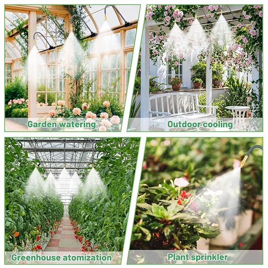 49.2Ft 1/4" Drip Irrigation System 360° Bendable Watering Misting System,Garden Watering Atomizing System with 12 Nozzles, Specially for 1/4 inch Irrigation Tubing(Include 49.2Ft 1/4" Tubing)