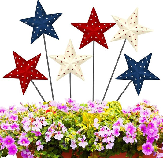 Pickmesh 6 Pcs 12" H Patriotic Yard Decor Outdoor 4th of July Outdoor Decor Red White Blue Metal Yard Sign Garden Stake 250th Anniversary USA Flag American Lawn Sign for Independence Day Decoration