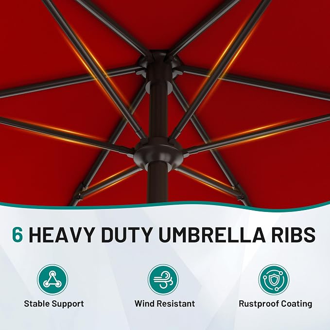 AreShark 7.5FT Patio Umbrella Table Market Umbrella w/Tilt and Crank Heavy-Duty Round Outdoor Umbrellas for Garden, Deck, Backyard,and Pool, Red